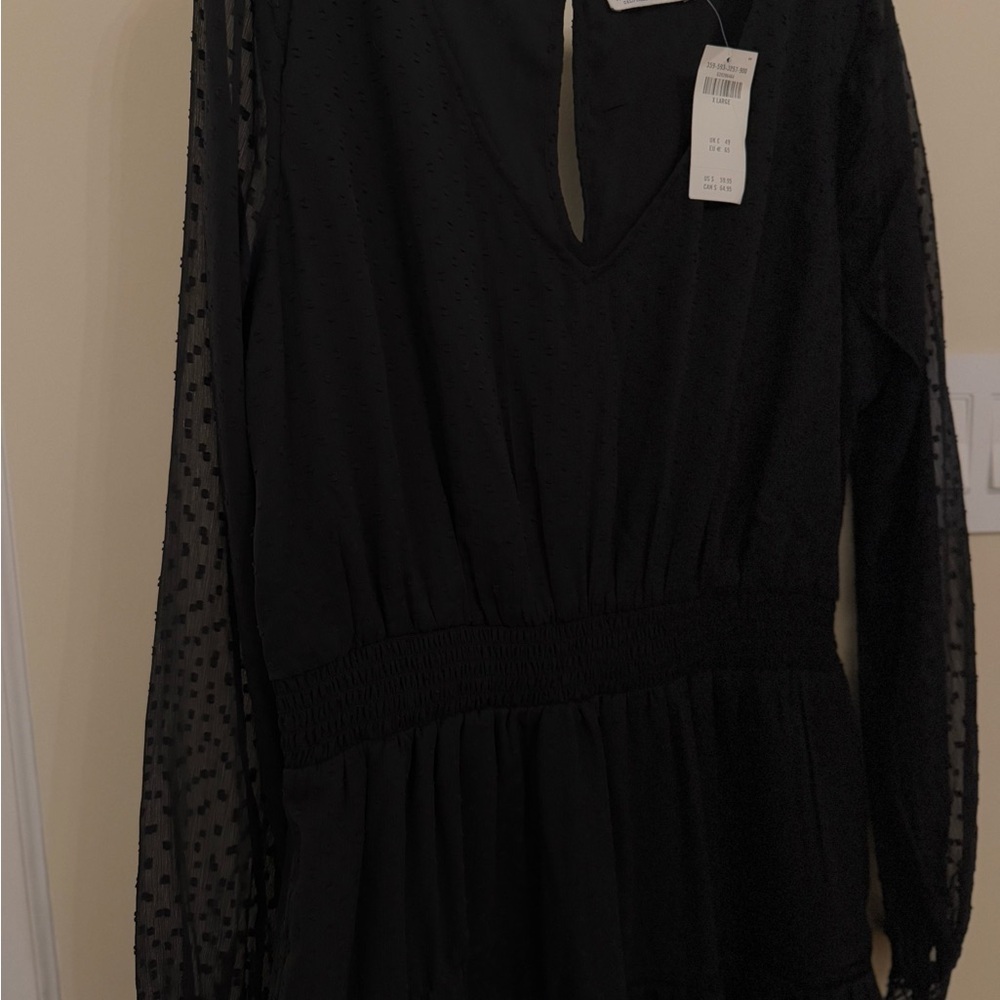 Hollister Black Tiered Bishop Sheer Sleeve V neckline Women’s Sundress NWT XL - Picture 3 of 9